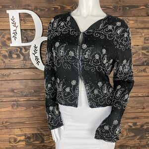 Laurence Kazar | Beaded Blazer Jacket Shiny Embellishment‎ Paisley Floral Design